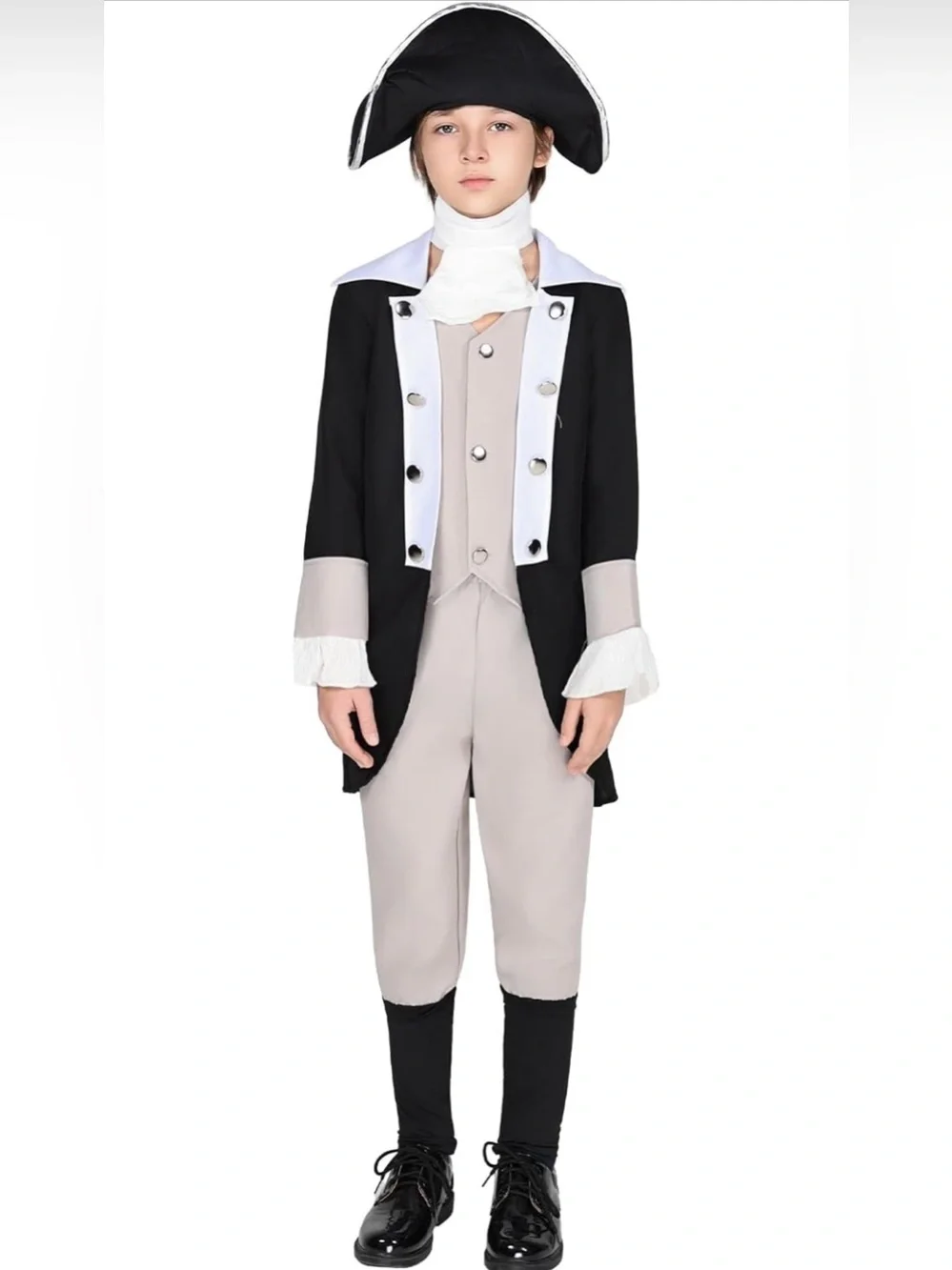 Boys George Washington Costume Kids Founding Father Colonial Jacket Boot Covers